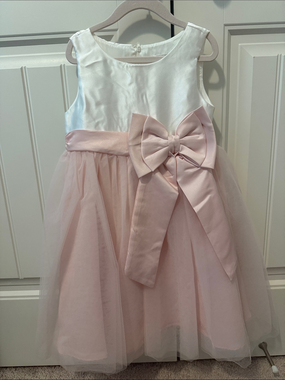 Rare Editions White & Light Pink Satin Bow Tulle Dress